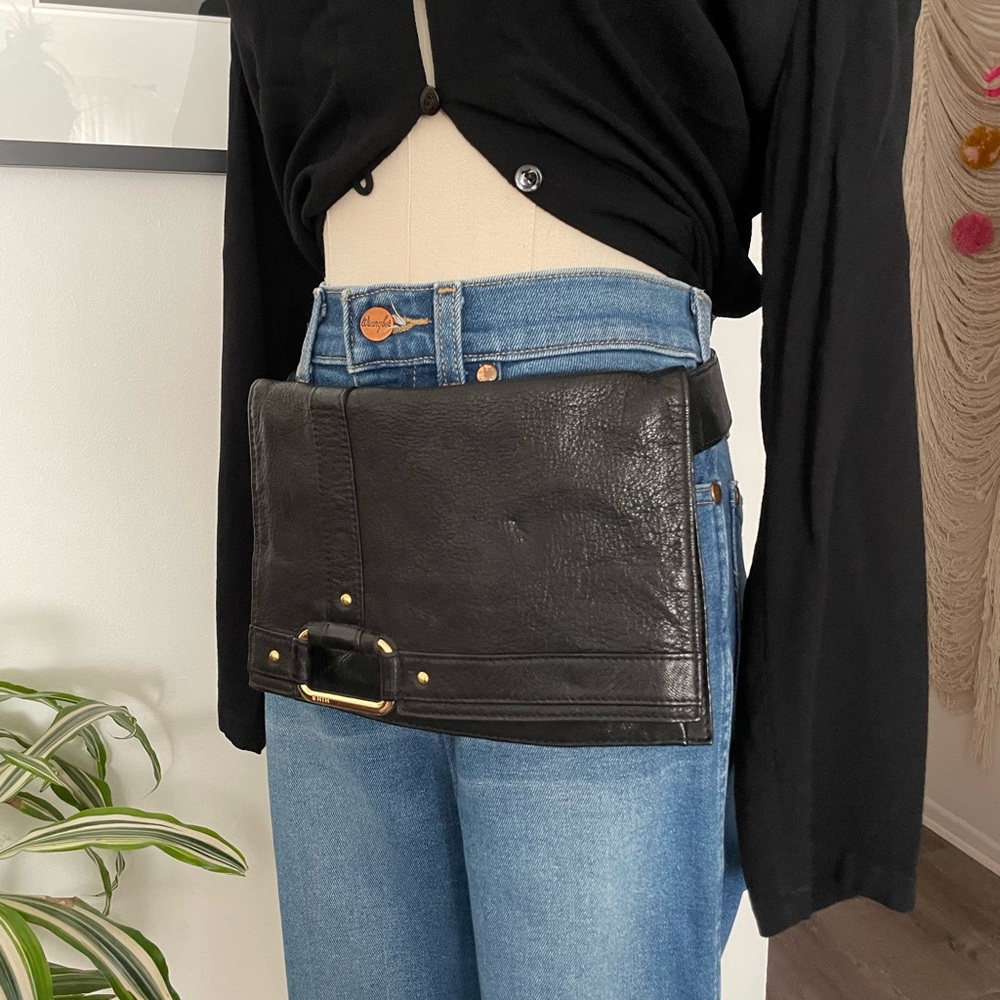 Vintage SHIH Black Leather Belt Bag